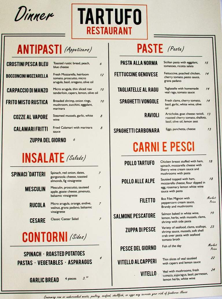 Tartufo - Washington, DC menu_pic