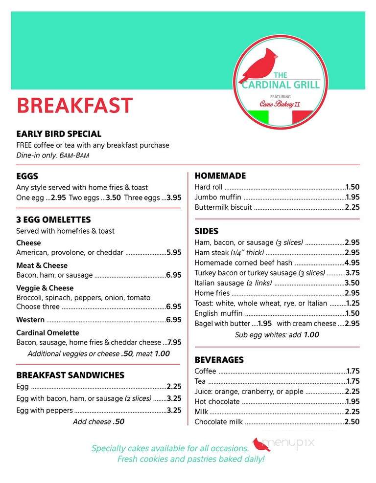 The Cardinal Grill Featuring Como Bakery Ii - Morris, CT menu_pic