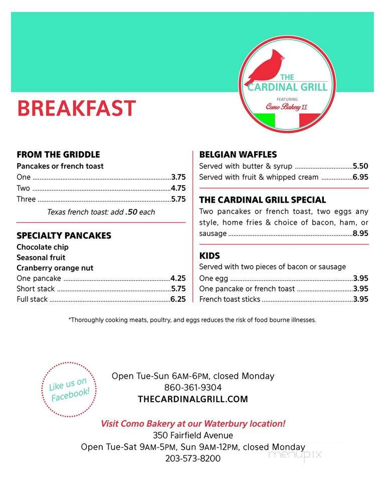 The Cardinal Grill Featuring Como Bakery Ii - Morris, CT menu_pic