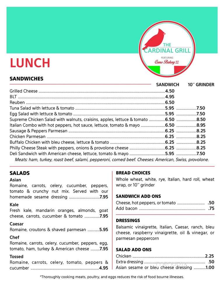 The Cardinal Grill Featuring Como Bakery Ii - Morris, CT menu_pic