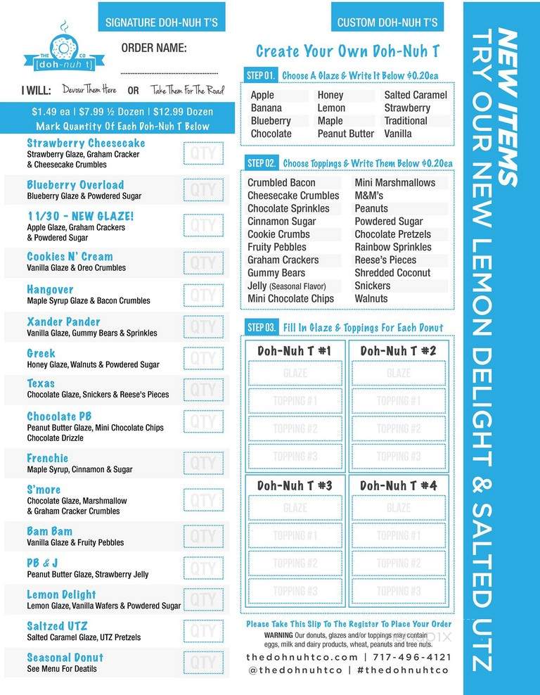 The Doh Nuh T - Chambersburg, PA menu_pic