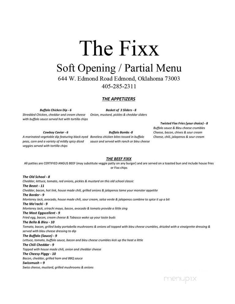 The Fixx - Edmond, OK menu_pic