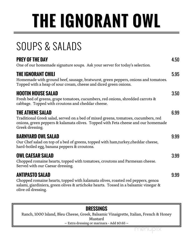 The Ignorant Owl - Canton, OH menu_pic