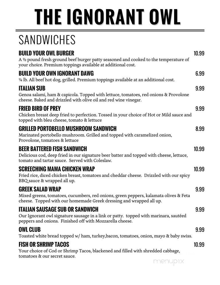 The Ignorant Owl - Canton, OH menu_pic
