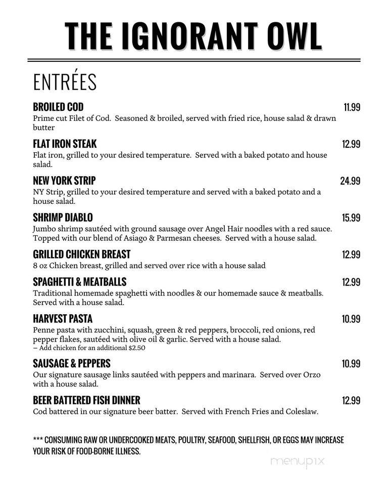 The Ignorant Owl - Canton, OH menu_pic