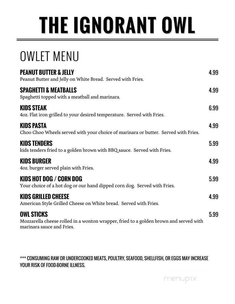 The Ignorant Owl - Canton, OH menu_pic