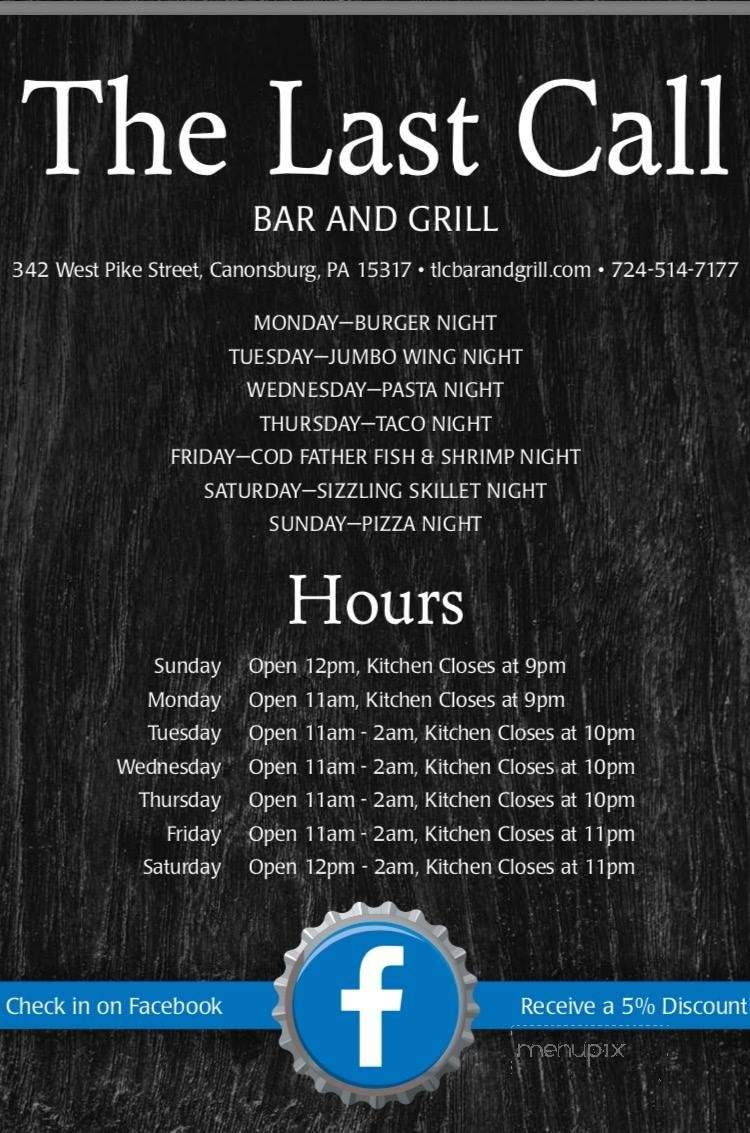 The Last Call - Canonsburg, PA menu_pic