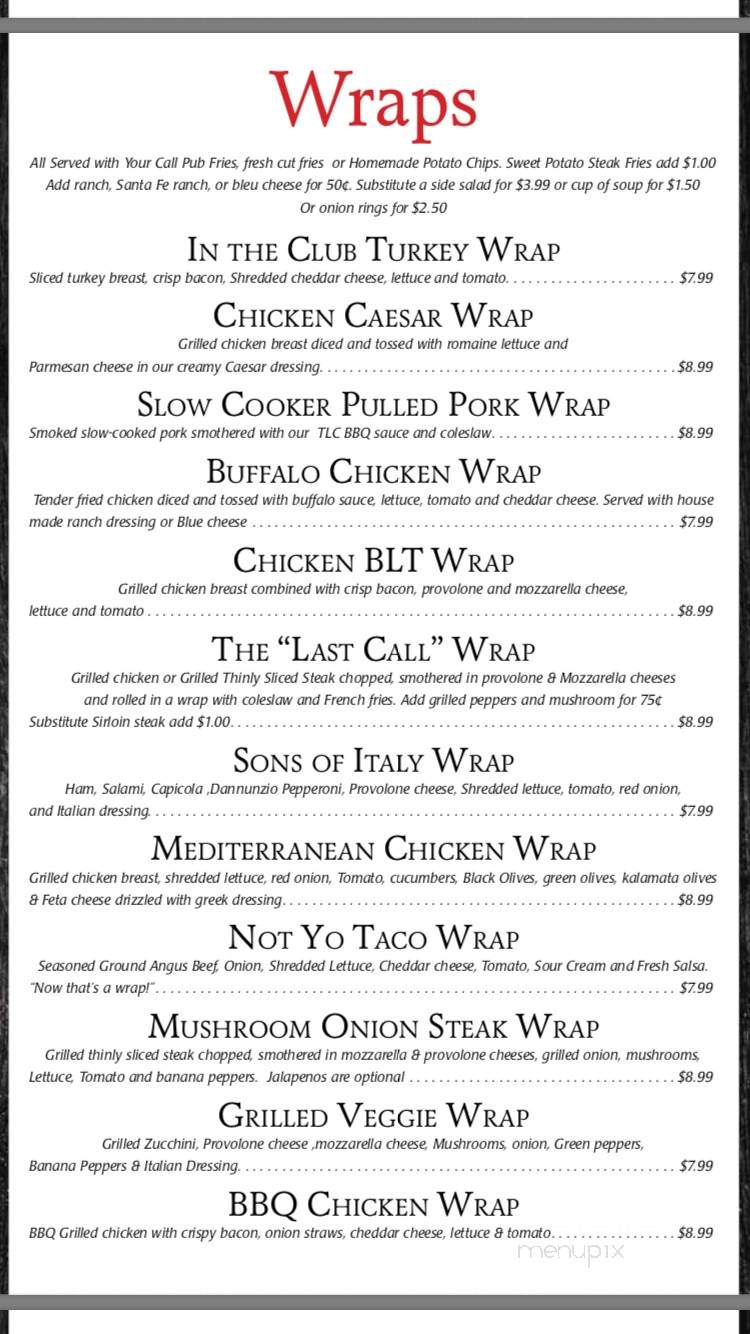 The Last Call - Canonsburg, PA menu_pic