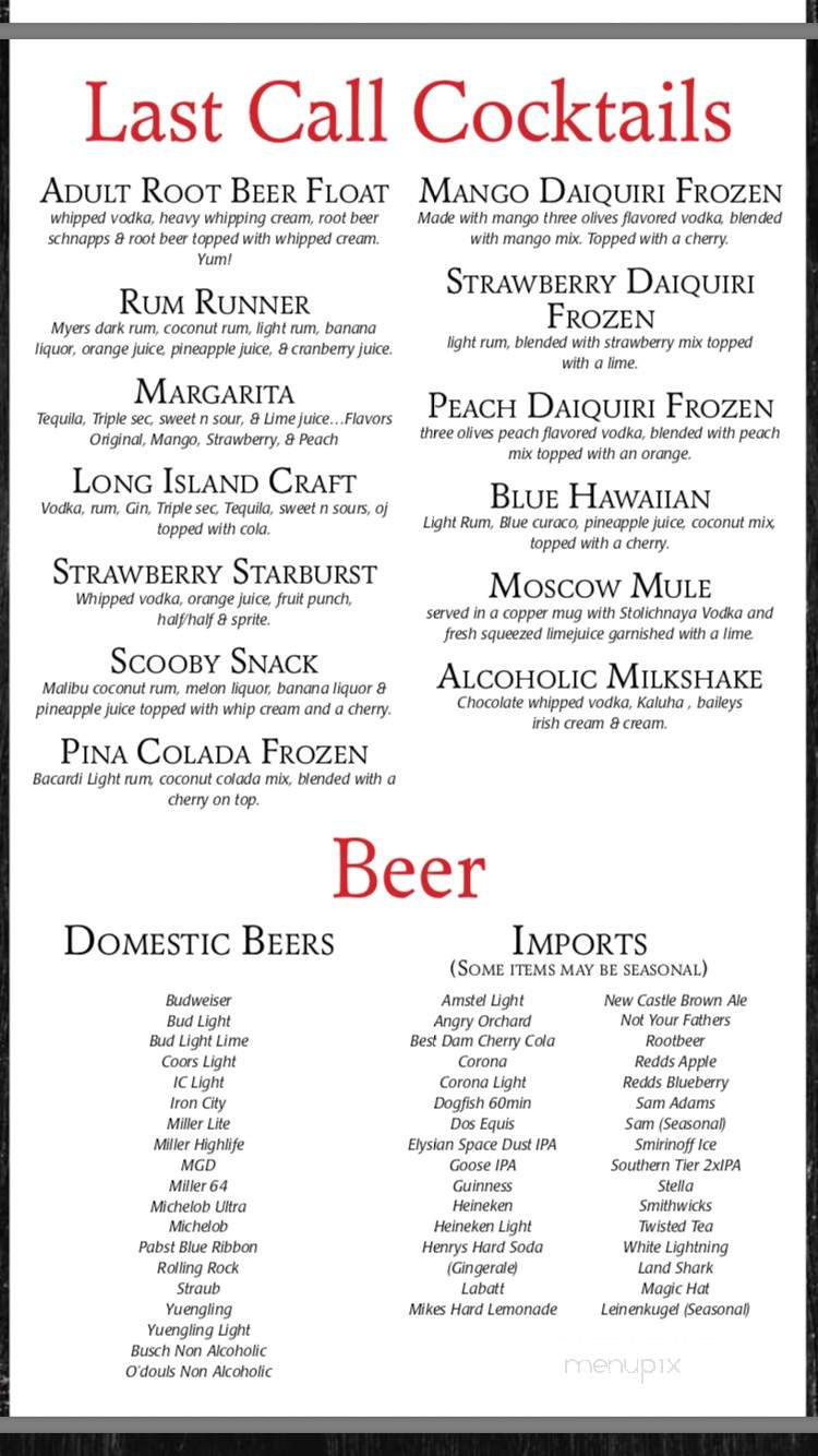 The Last Call - Canonsburg, PA menu_pic