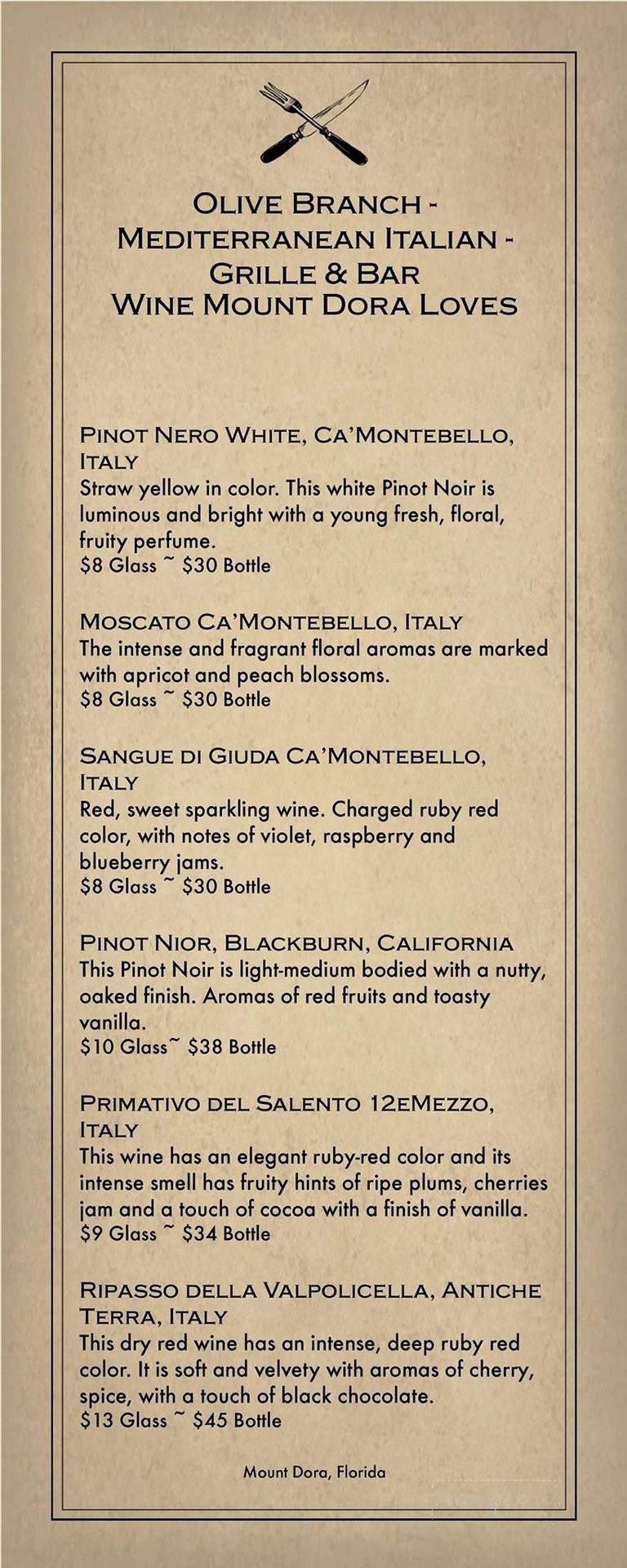 The Olive Branch - Mount Dora, FL menu_pic