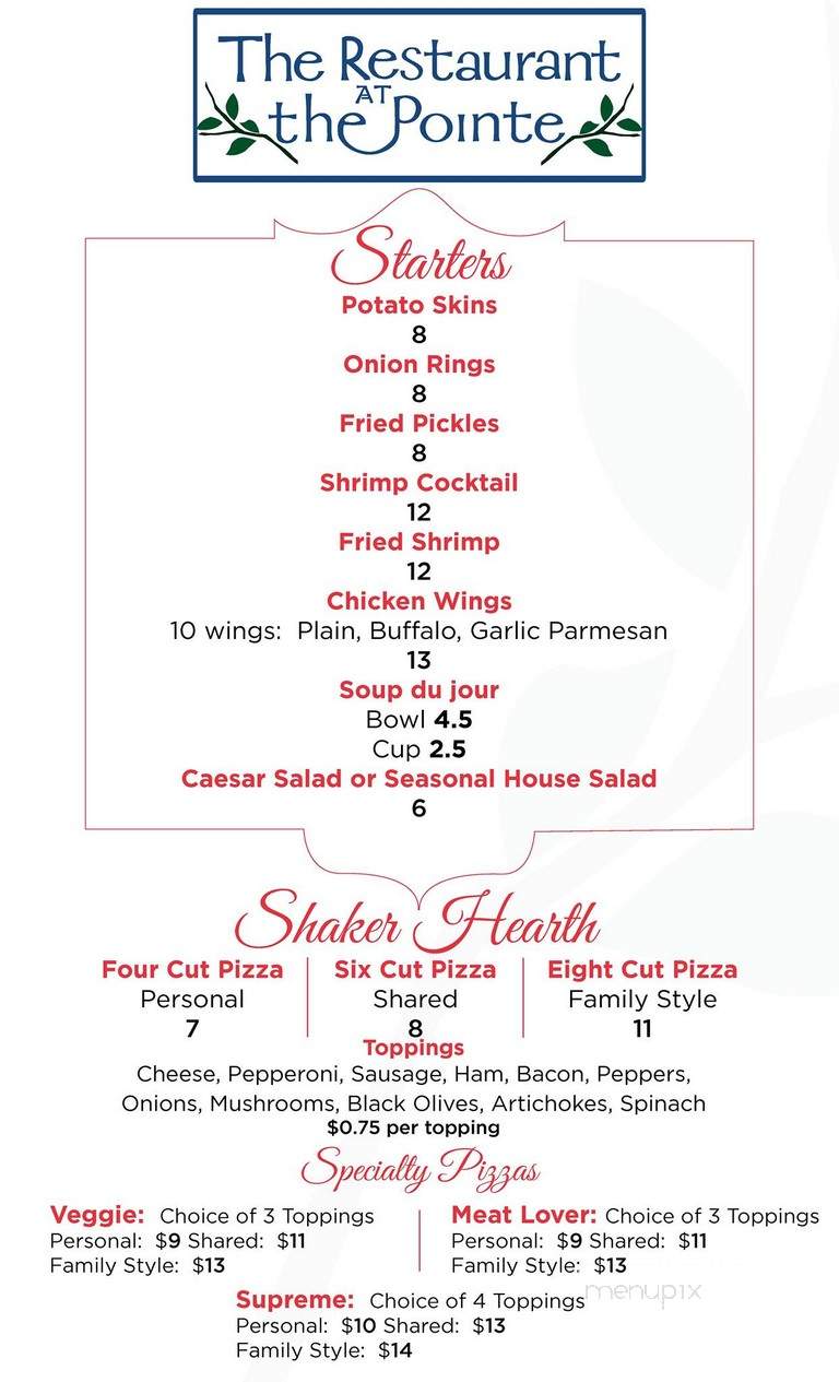 The Restaurant at the Pointe - Watervliet, NY menu_pic