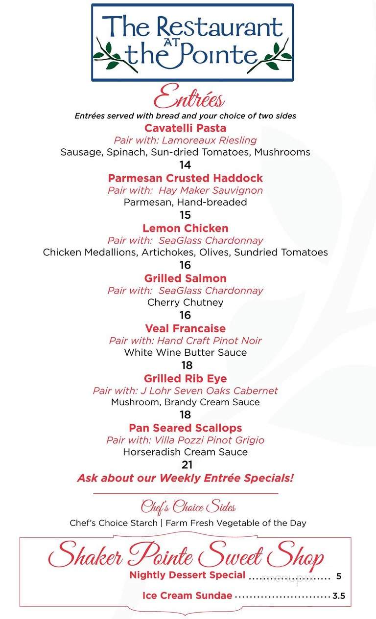 The Restaurant at the Pointe - Watervliet, NY menu_pic