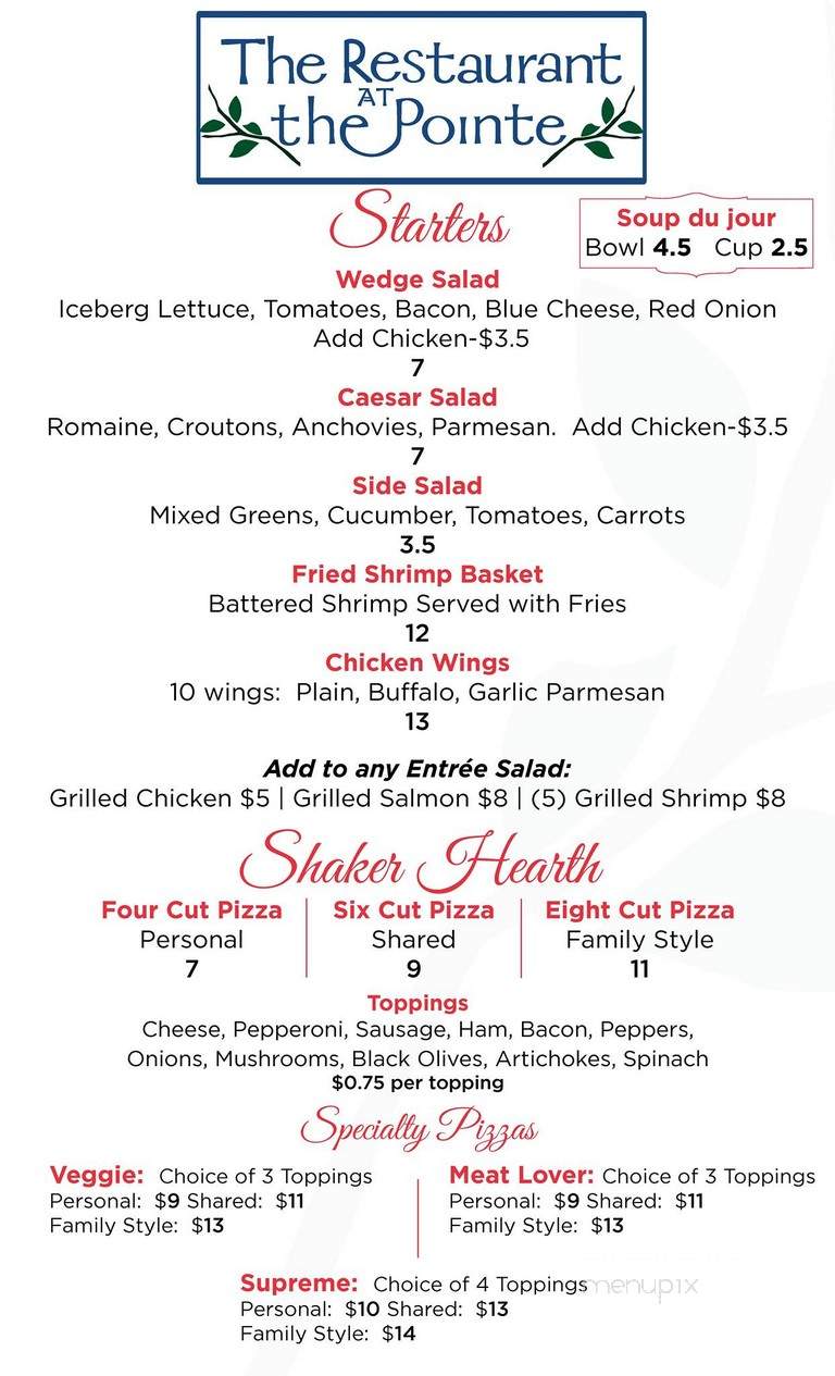 The Restaurant at the Pointe - Watervliet, NY menu_pic
