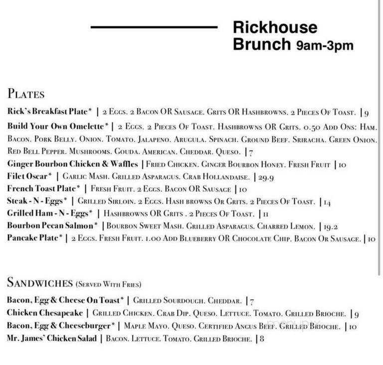 The Rickhouse American Provisions and Spirits - Greenville, NC menu_pic