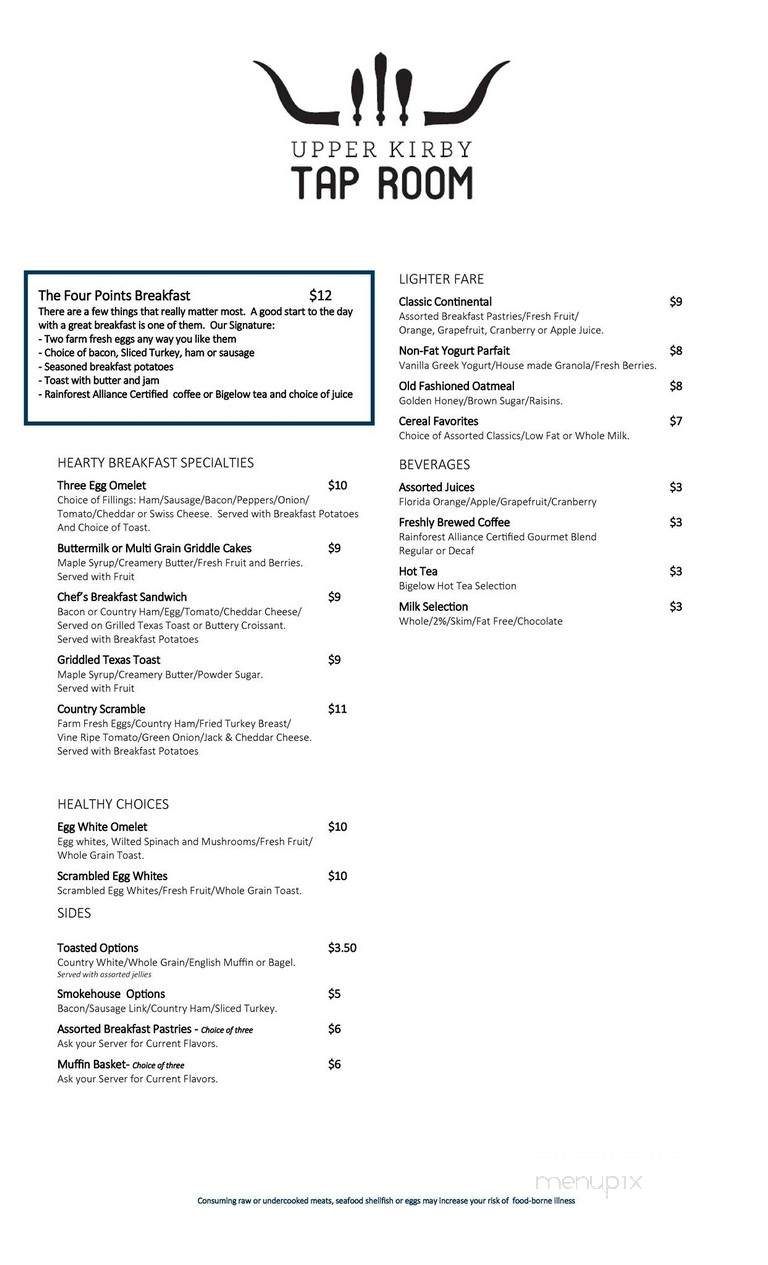 Upper Kirby Tap Room - Houston, TX menu_pic