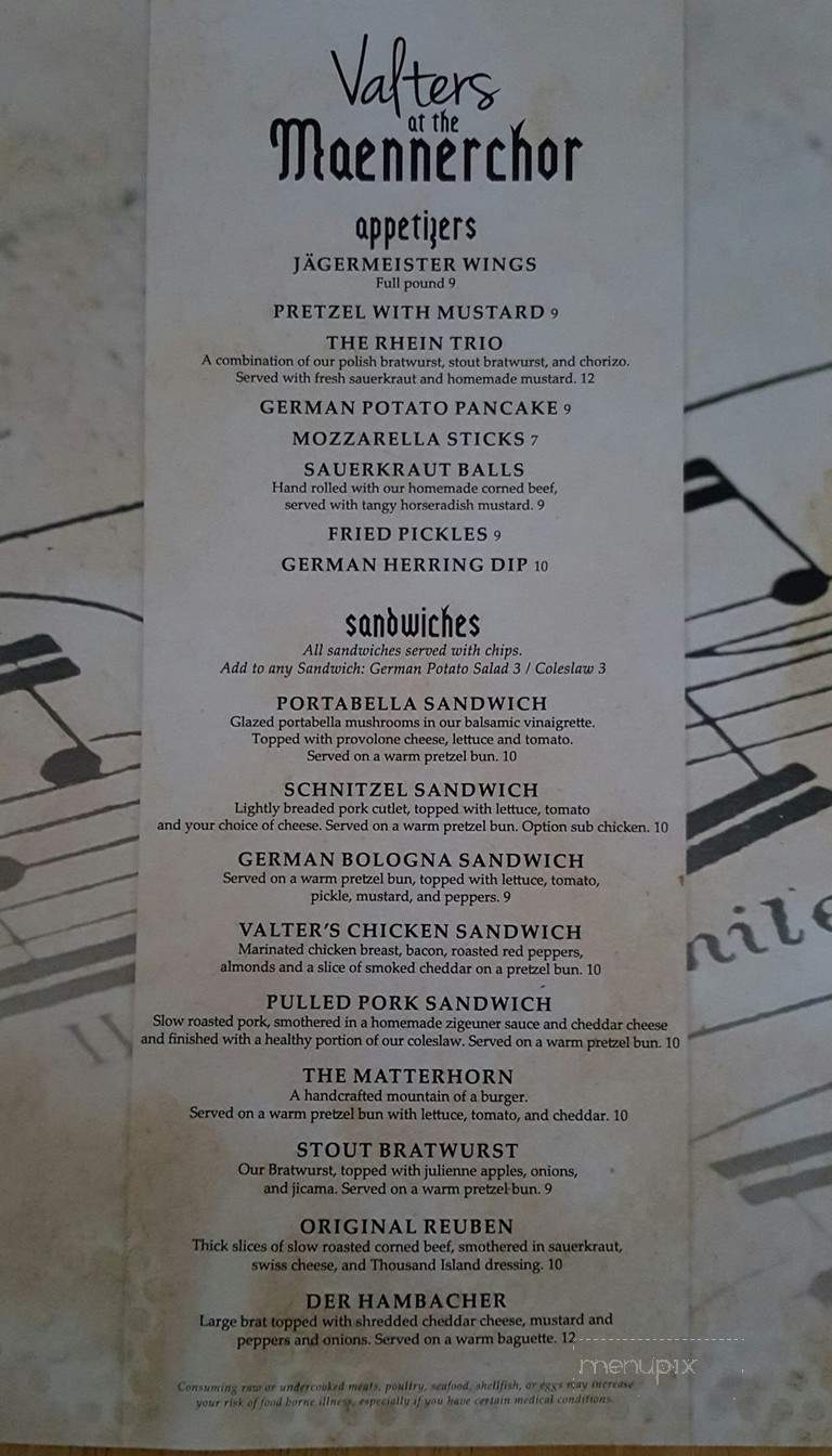 Valters at the Maennerchor - Columbus, OH menu_pic