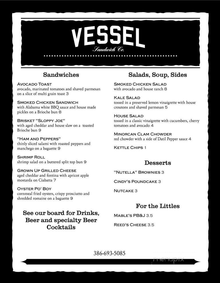 Vessel Sandwich - Flagler Beach, FL menu_pic