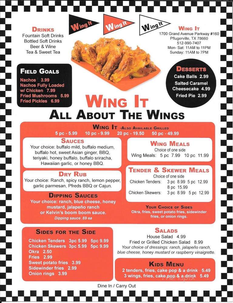 Online Menu of Wing It, Pflugerville, TX