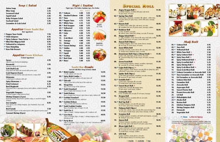 Zen Japanese Steak House & Sushi Bar - Jackson, TN menu_pic