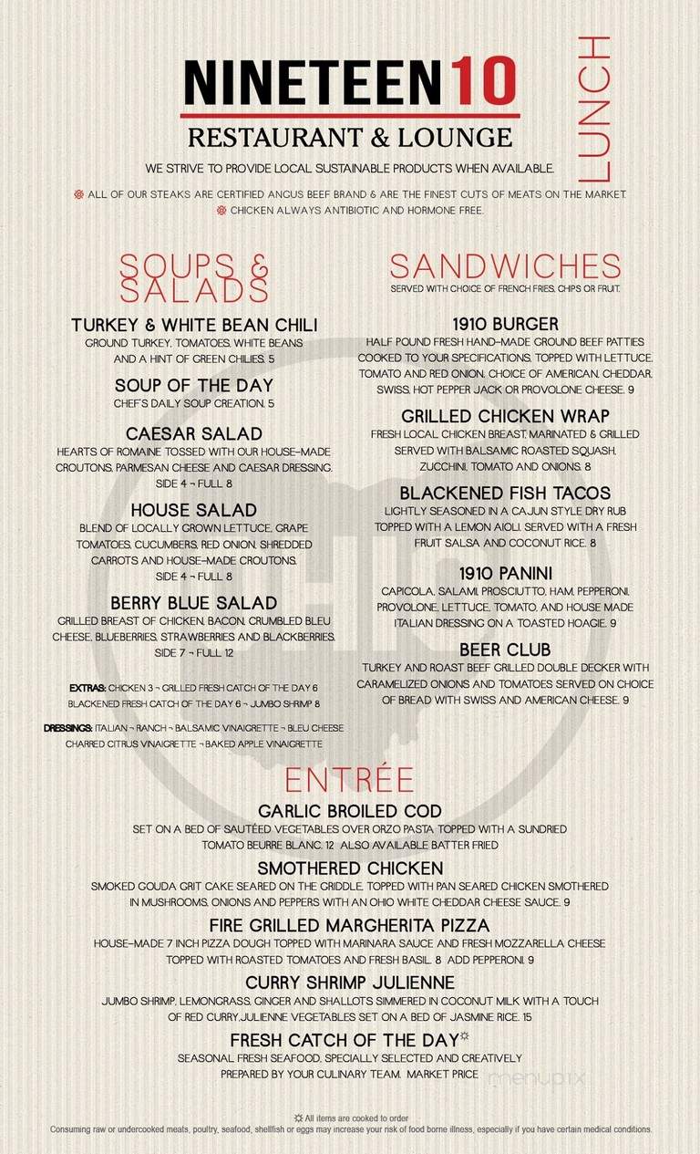 Nineteen10 - Kent, OH menu_pic