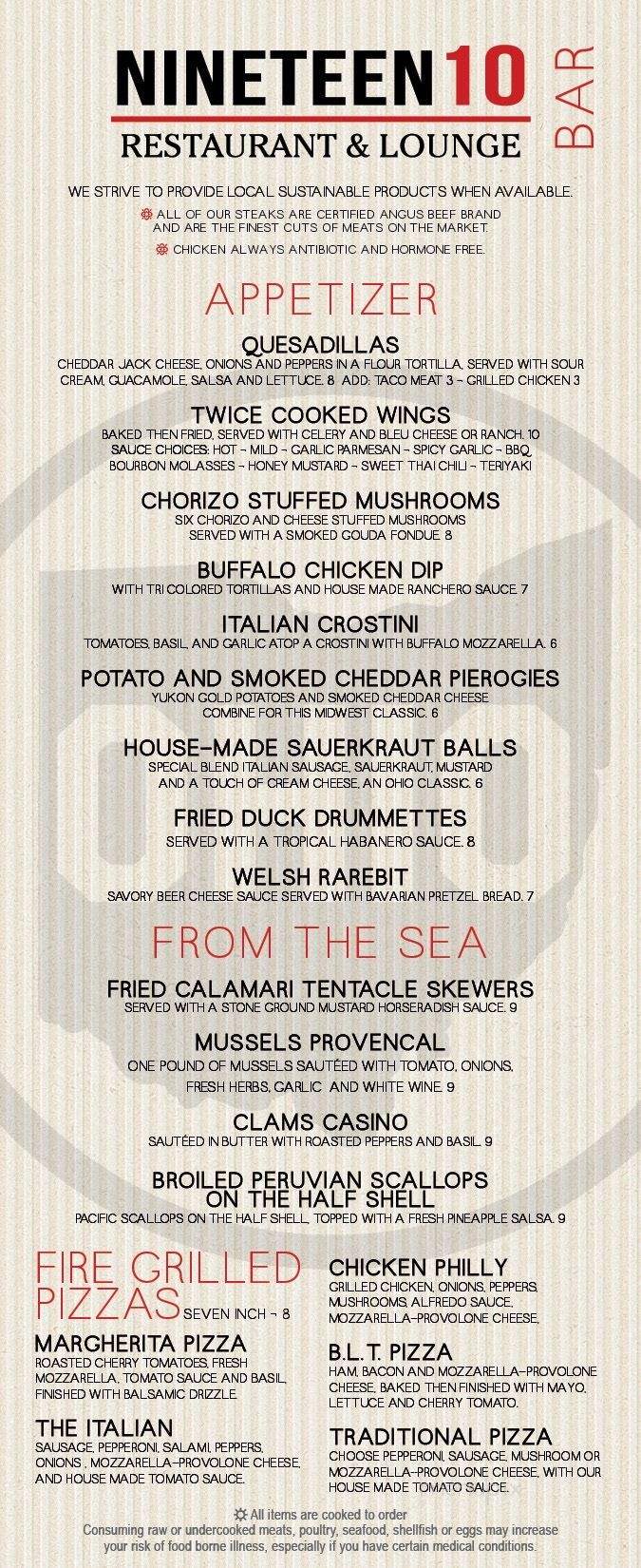 Nineteen10 - Kent, OH menu_pic