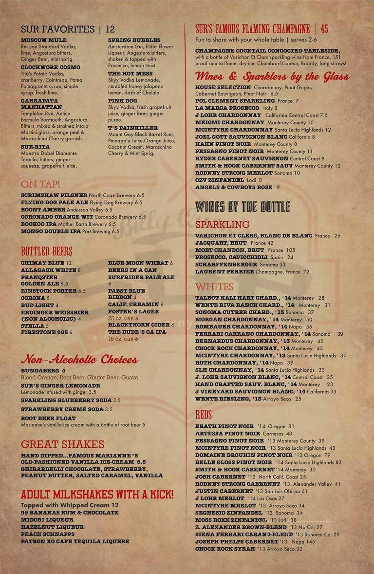Sur at The Barnyard - Carmel, CA menu_pic
