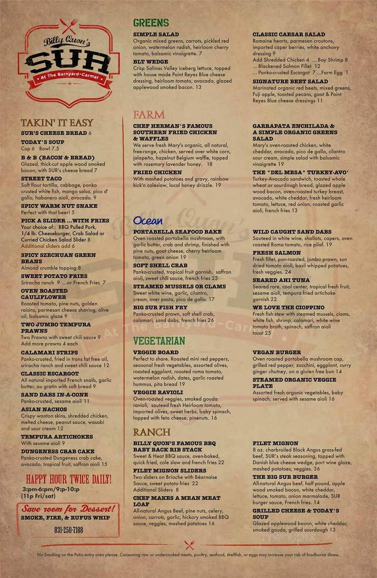 Sur at The Barnyard - Carmel, CA menu_pic