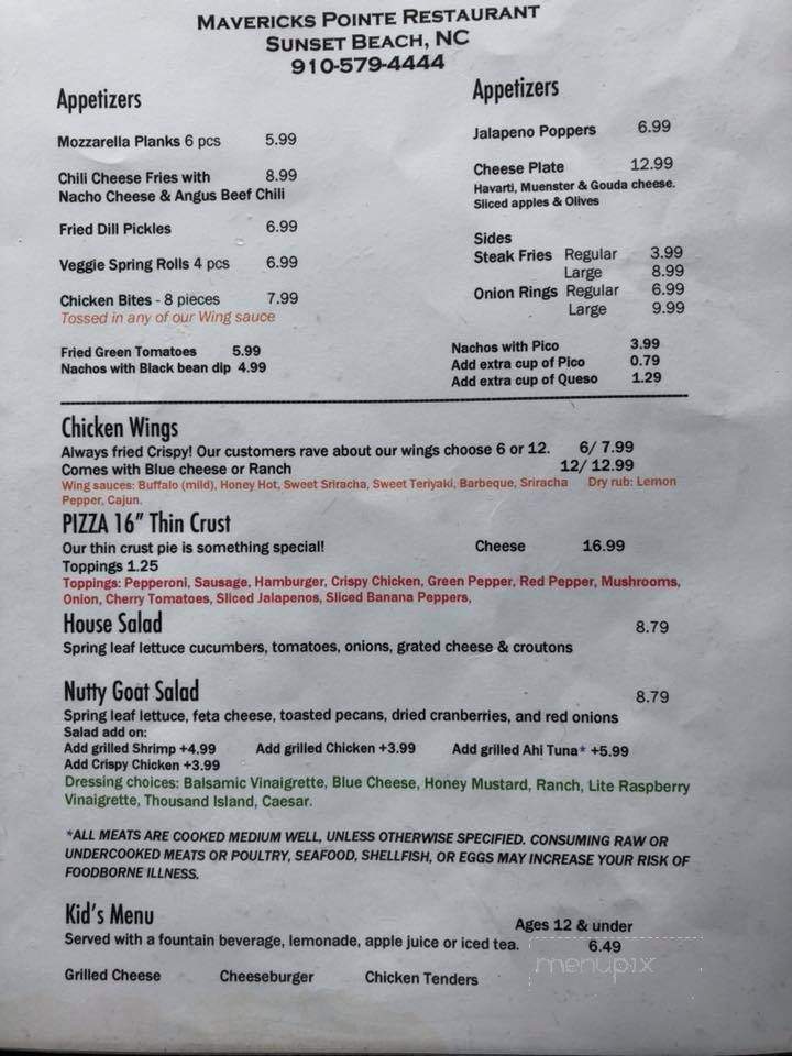 Maverick's Pointe - Sunset Beach, NC menu_pic