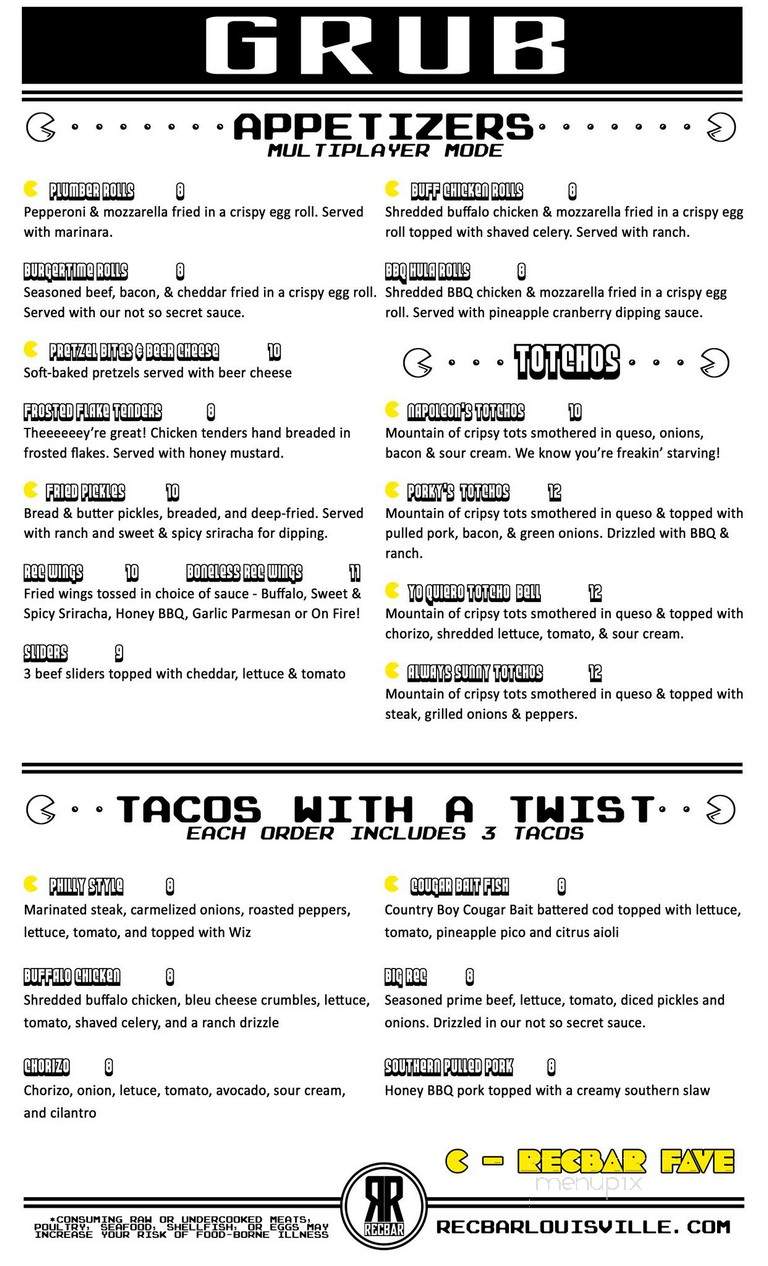 Recbar - Louisville, KY menu_pic