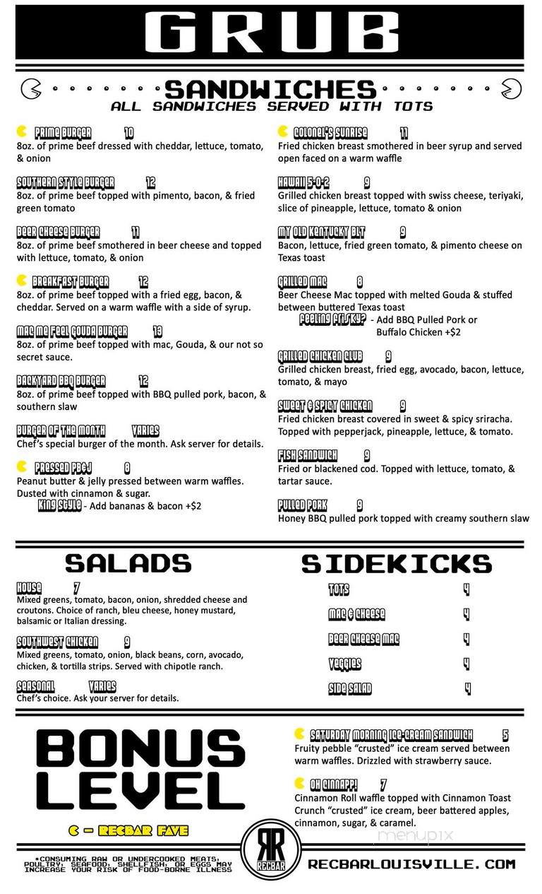 Recbar - Louisville, KY menu_pic
