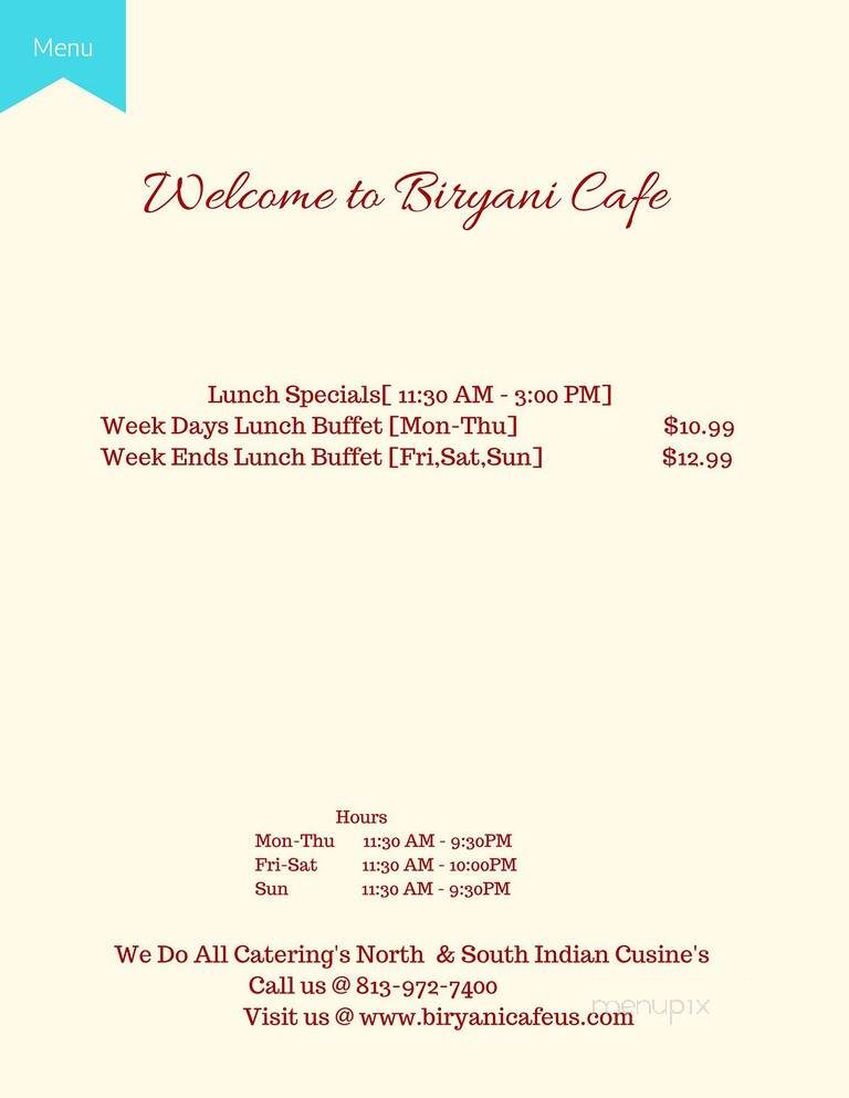 Biryani Cafe - Tampa, FL menu_pic