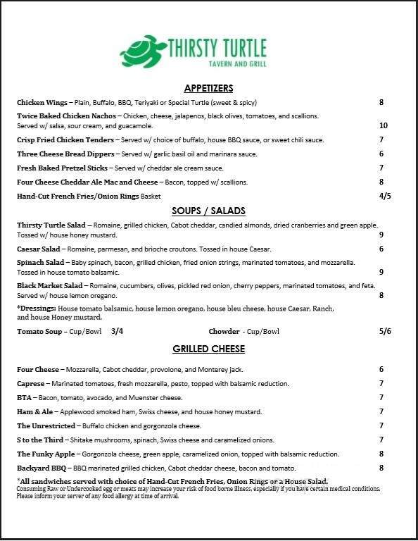 Thirsty Turtle Tavern & Grill - Nashua, NH menu_pic
