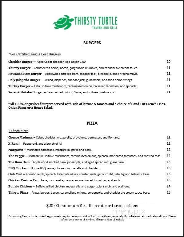 Thirsty Turtle Tavern & Grill - Nashua, NH menu_pic