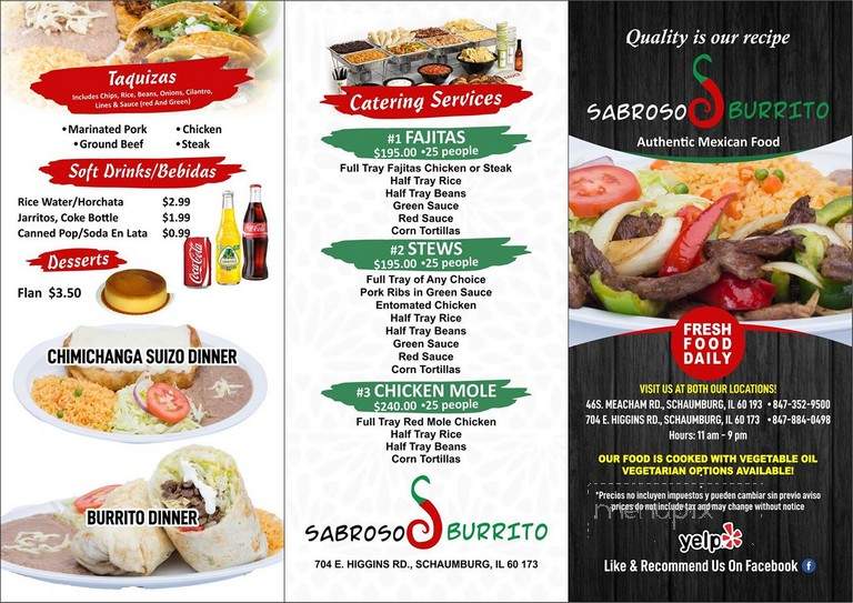 Sabroso Burrito - Schaumburg, IL menu_pic