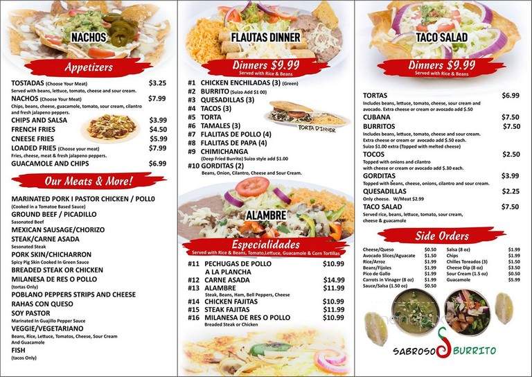 Sabroso Burrito - Schaumburg, IL menu_pic