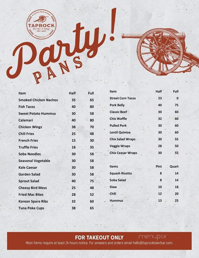 Taprock Beer Bar & Refuge - Unionville, CT menu_pic