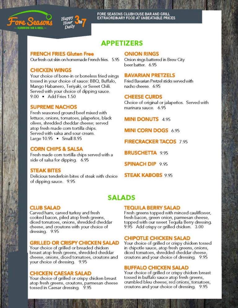 Fore Seasons Clubhouse Bar & Grill - Princeton, MN menu_pic