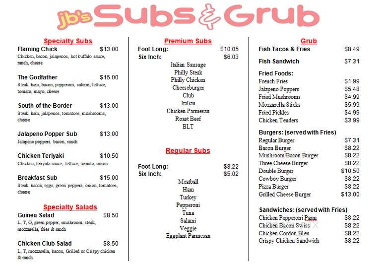 JB's Subs & Grub - Hayes, VA menu_pic