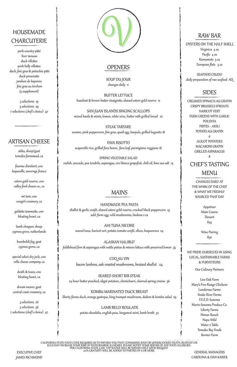 Veraison - Calistoga, CA menu_pic