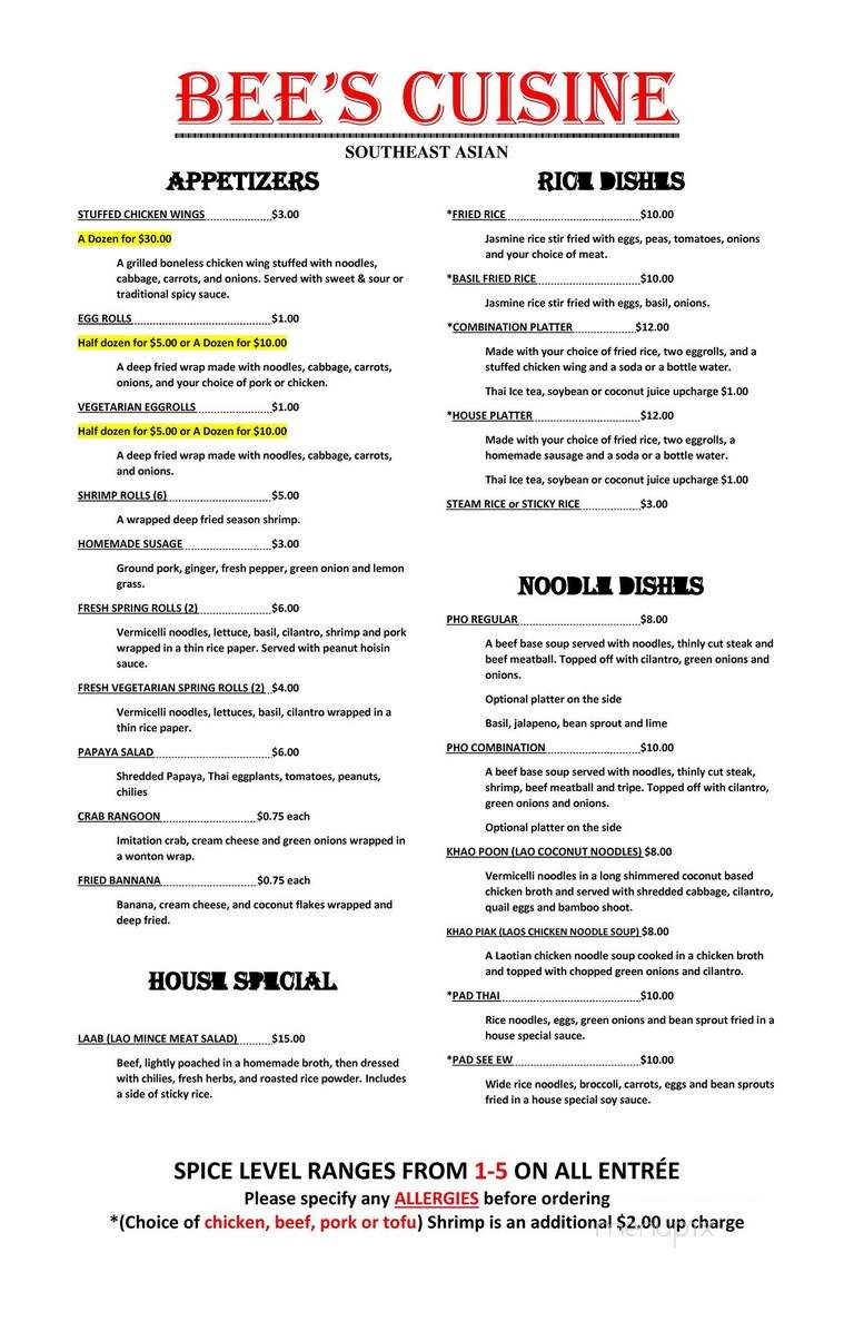 Bee's Cuisine - Milwaukee, WI menu_pic