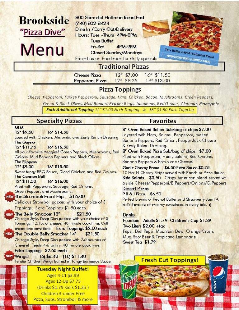Brookside Pool & Pizza Dive - Marion, OH menu_pic