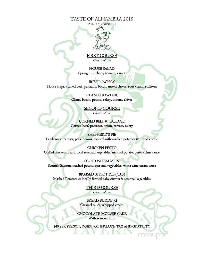 Limericks Tavern - Alhambra, CA menu_pic