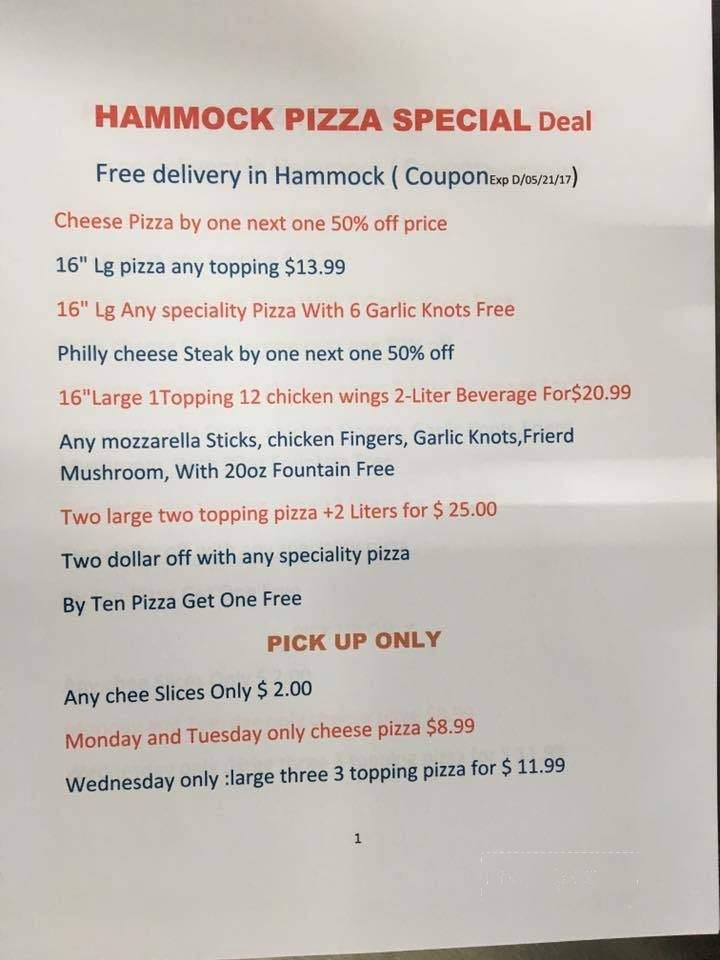 Hammock Pizza - Palm Coast, FL menu_pic