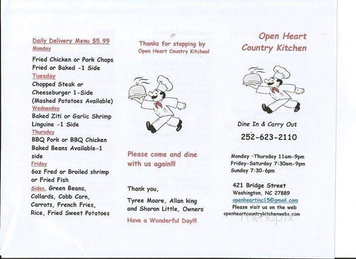 Online Menu Of Open Heart Country Kitchen Washington Nc