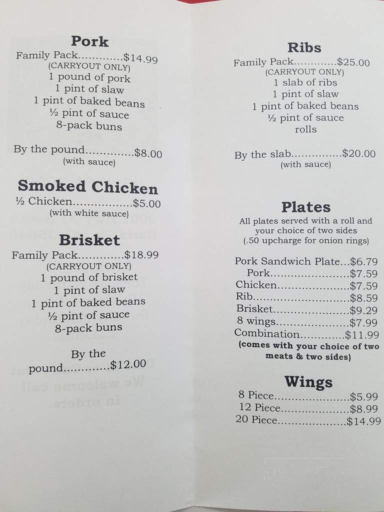 Holy Smoke BBQ - Hartselle, AL menu_pic