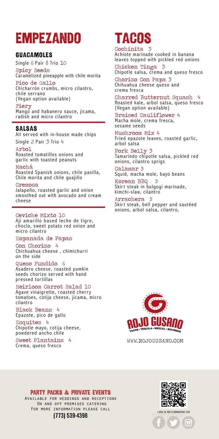 Rojo Gusano - Chicago, IL menu_pic