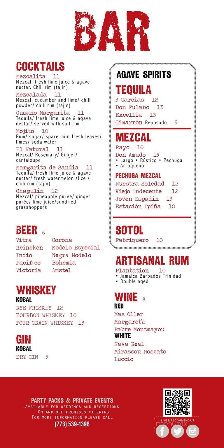 Rojo Gusano - Chicago, IL menu_pic