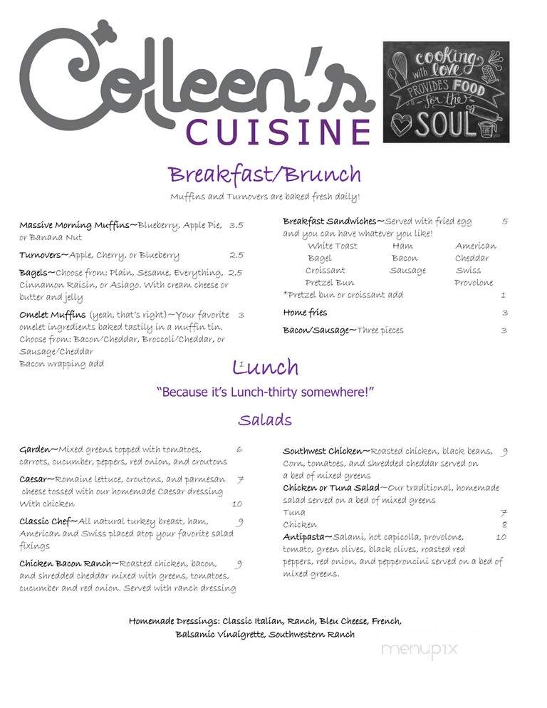 Colleen's Cuisine - Homer City, PA menu_pic