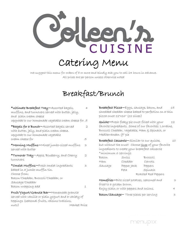 Colleen's Cuisine - Homer City, PA menu_pic
