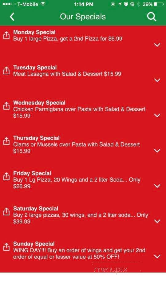 Napoli Pizza & Pasta - Upper Darby, PA menu_pic